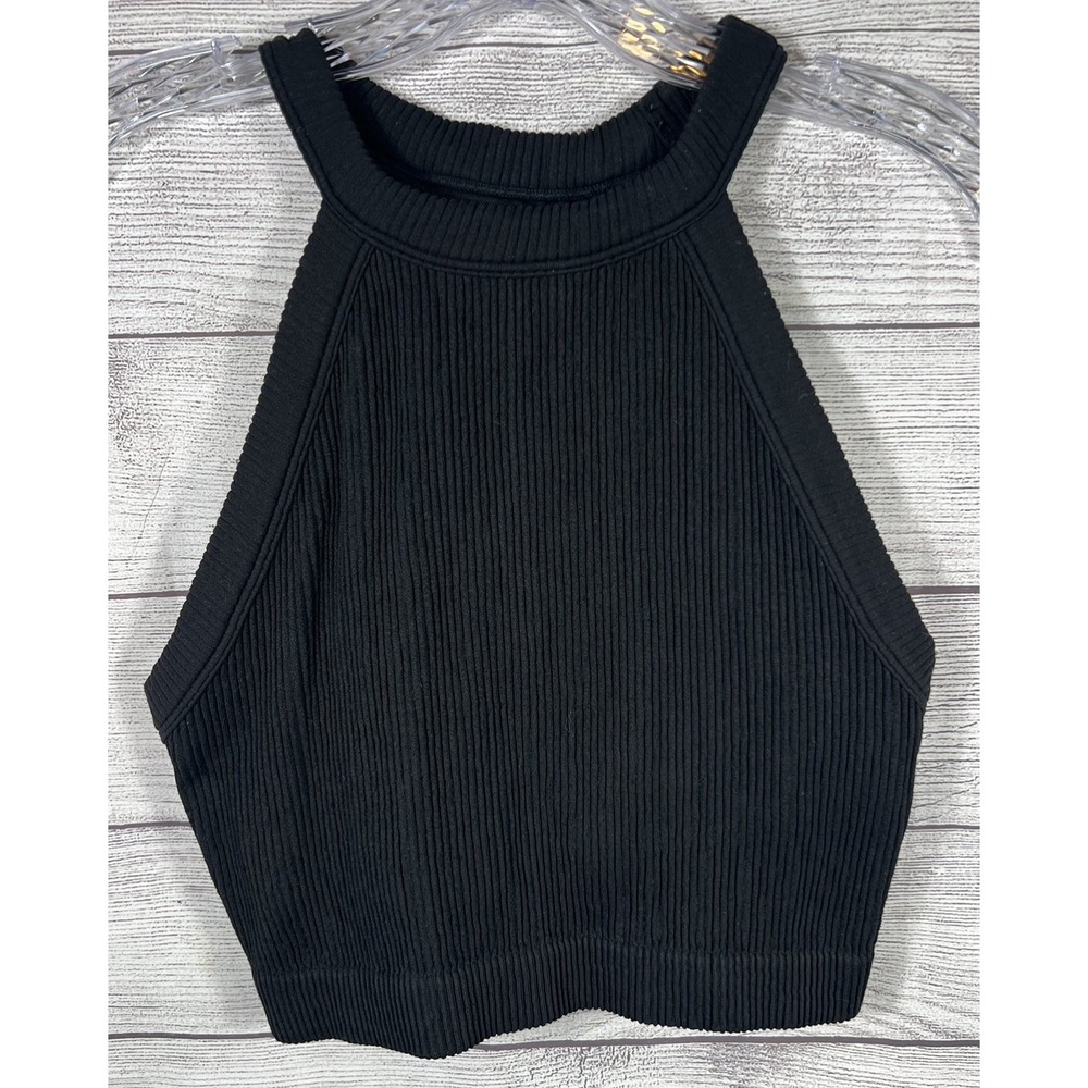 Aerie Crop Tank Top Real Good Womens XL Black Sleeveless Ribbed Stretch